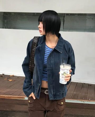 DENIM BELTED POCKET JACKET